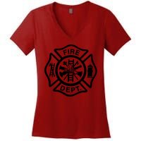 Fire Dept Emblem Badge Firefighter Logo Women's V-Neck T-Shirt