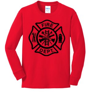 Fire Dept Emblem Badge Firefighter Logo Kids Long Sleeve Shirt