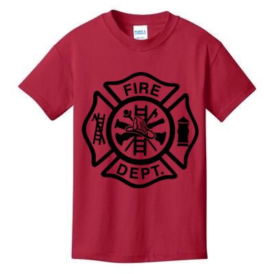 Fire Dept Emblem Badge Firefighter Logo Kids T-Shirt