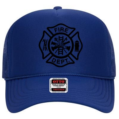 Fire Dept Emblem Badge Firefighter Logo High Crown Mesh Back Trucker Hat