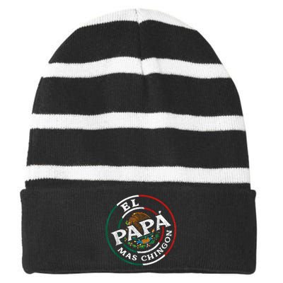 FatherS Day El Papa Mas Chingon Funny Mexican Dad Spanish Striped Beanie with Solid Band