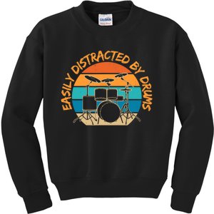 Funny Drummer Easily Distracted By Drums Drum Set Drumming Kids Sweatshirt