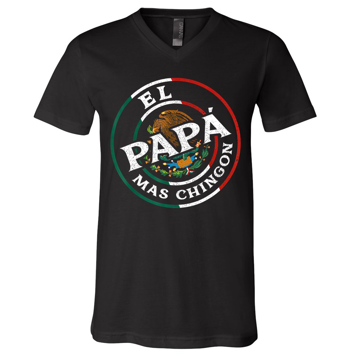 Fathers Day El Papa Mas Chingon Funny Mexican Dad Spanish V-Neck T-Shirt