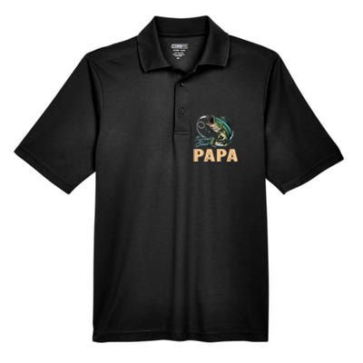 Fathers Day Funny Fisherman Reel Cool Papa Fishing Lover Men's Origin Performance Piqué Polo