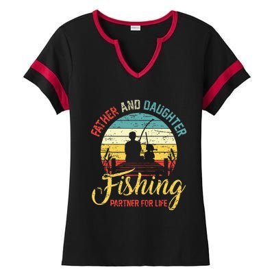 Father Daughter Fishing Partner For Life Retro Matching Dad Ladies Halftime Notch Neck Tee