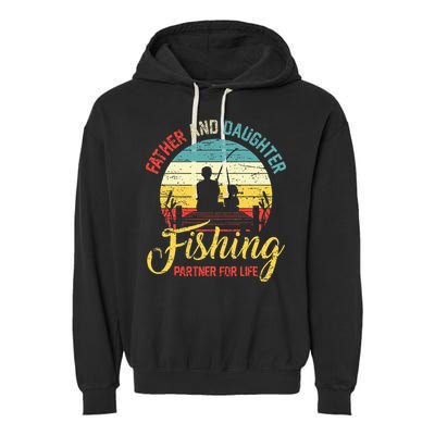 Father Daughter Fishing Partner For Life Retro Matching Dad Garment-Dyed Fleece Hoodie