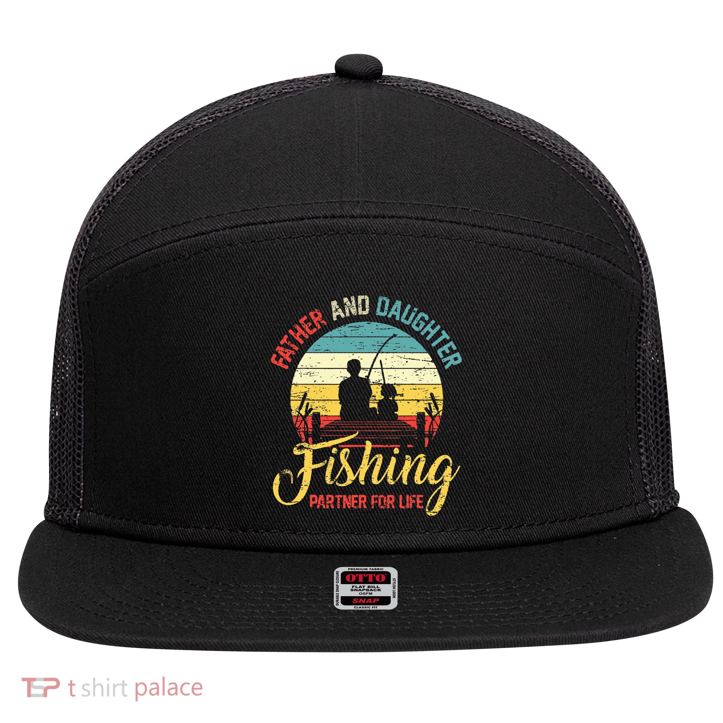 Father Daughter Fishing Partner For Life Retro Matching Dad 7 Panel Mesh Trucker Snapback Hat