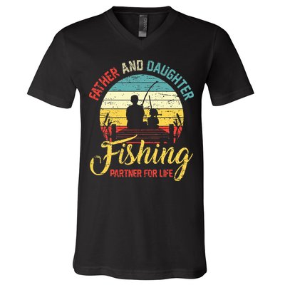 Father Daughter Fishing Partner For Life Retro Matching Dad V-Neck T-Shirt