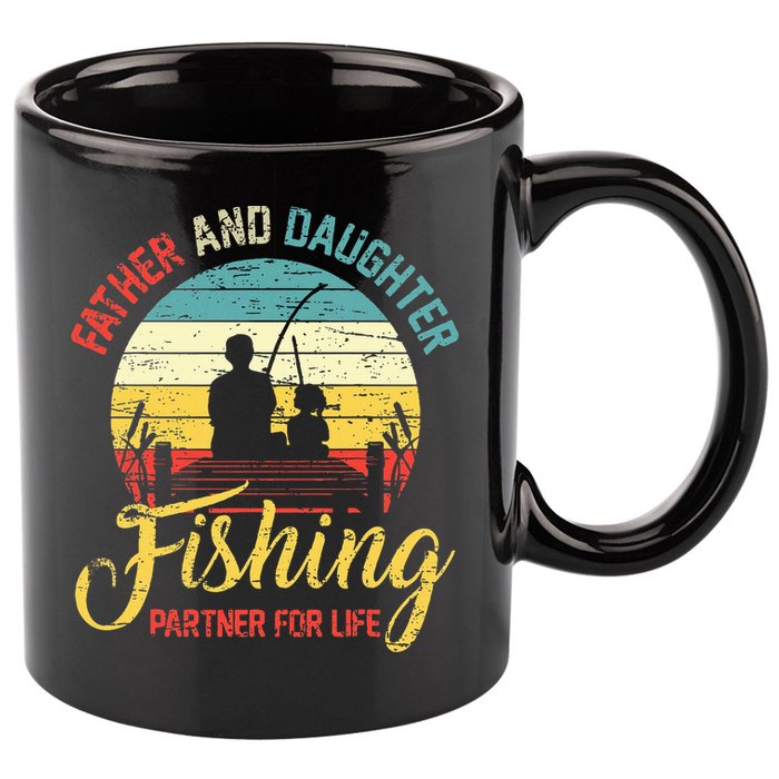 Father Daughter Fishing Partner For Life Retro Matching Dad 11oz C Handle Ceramic Mug
