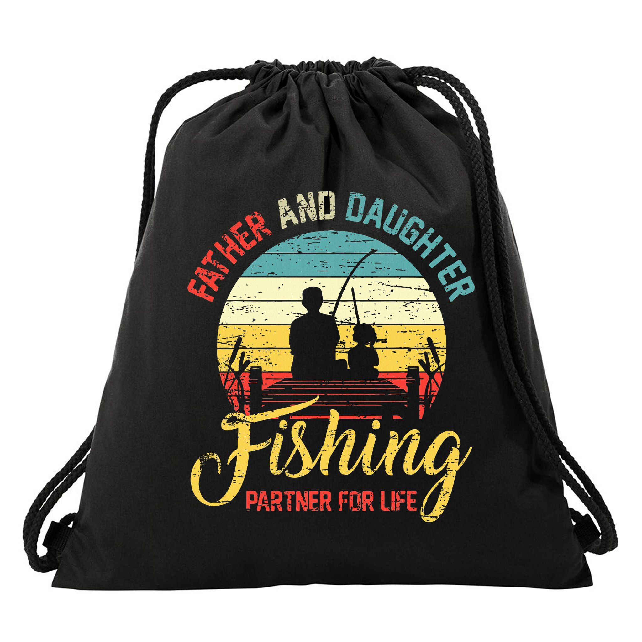 Father Daughter Fishing Partner For Life Retro Matching Dad Drawstring Bag