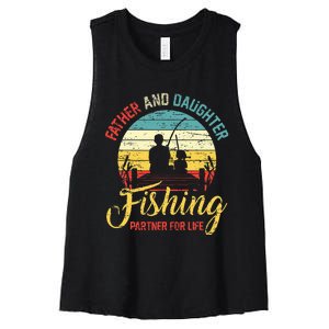 Father Daughter Fishing Partner For Life Retro Matching Dad Women's Racerback Cropped Tank