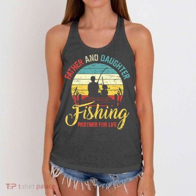 Father Daughter Fishing Partner For Life Retro Matching Dad Women's Knotted Racerback Tank