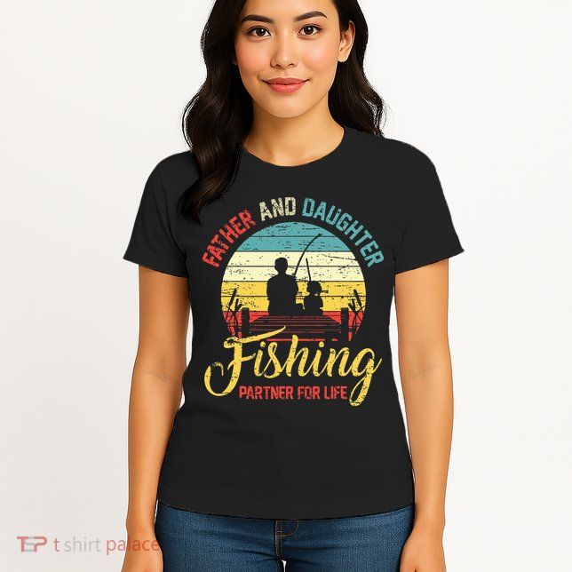 Father Daughter Fishing Partner For Life Retro Matching Dad Womens T-Shirt