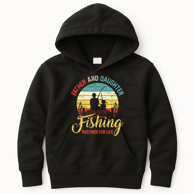 Father Daughter Fishing Partner For Life Retro Matching Dad Kids Hoodie