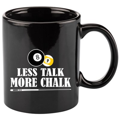 Father's Day Funny LESS TALK MORE CHALK BILLIARDS Pool Player Gift For Dad 11oz C Handle Ceramic Mug