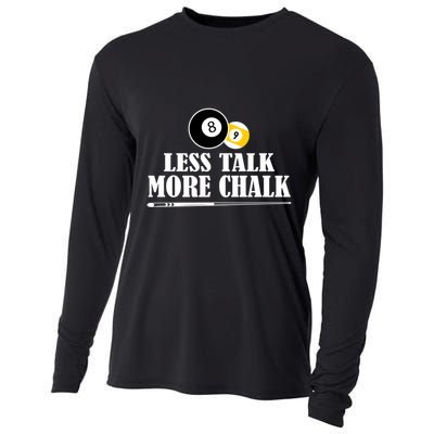 Father's Day Funny LESS TALK MORE CHALK BILLIARDS Pool Player Gift For Dad Cooling Performance Long Sleeve Crew