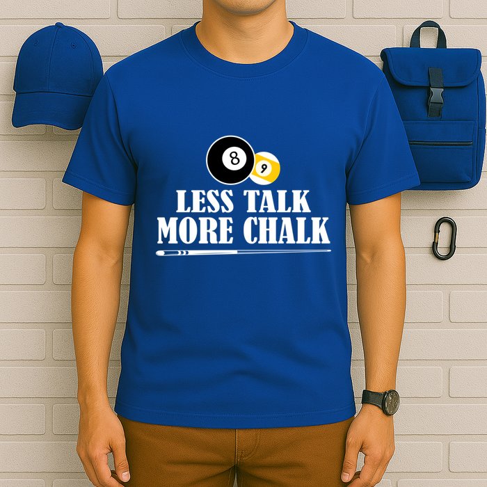 Father's Day Funny LESS TALK MORE CHALK BILLIARDS Pool Player Gift For Dad T-Shirt