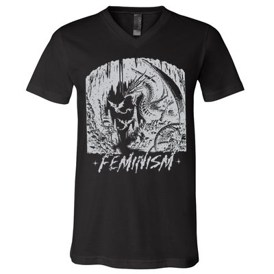 Feminism Dragon Fantasy V-Neck T-Shirt