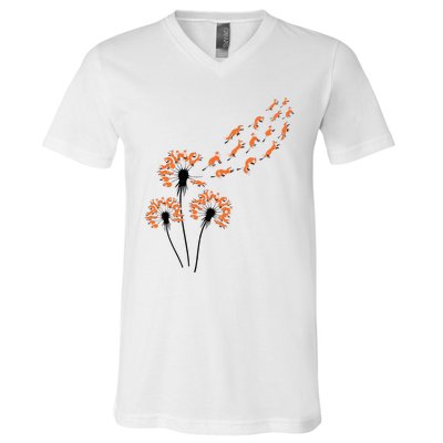 Flower Dandelion Foxes For Fox Lover Fox V-Neck T-Shirt