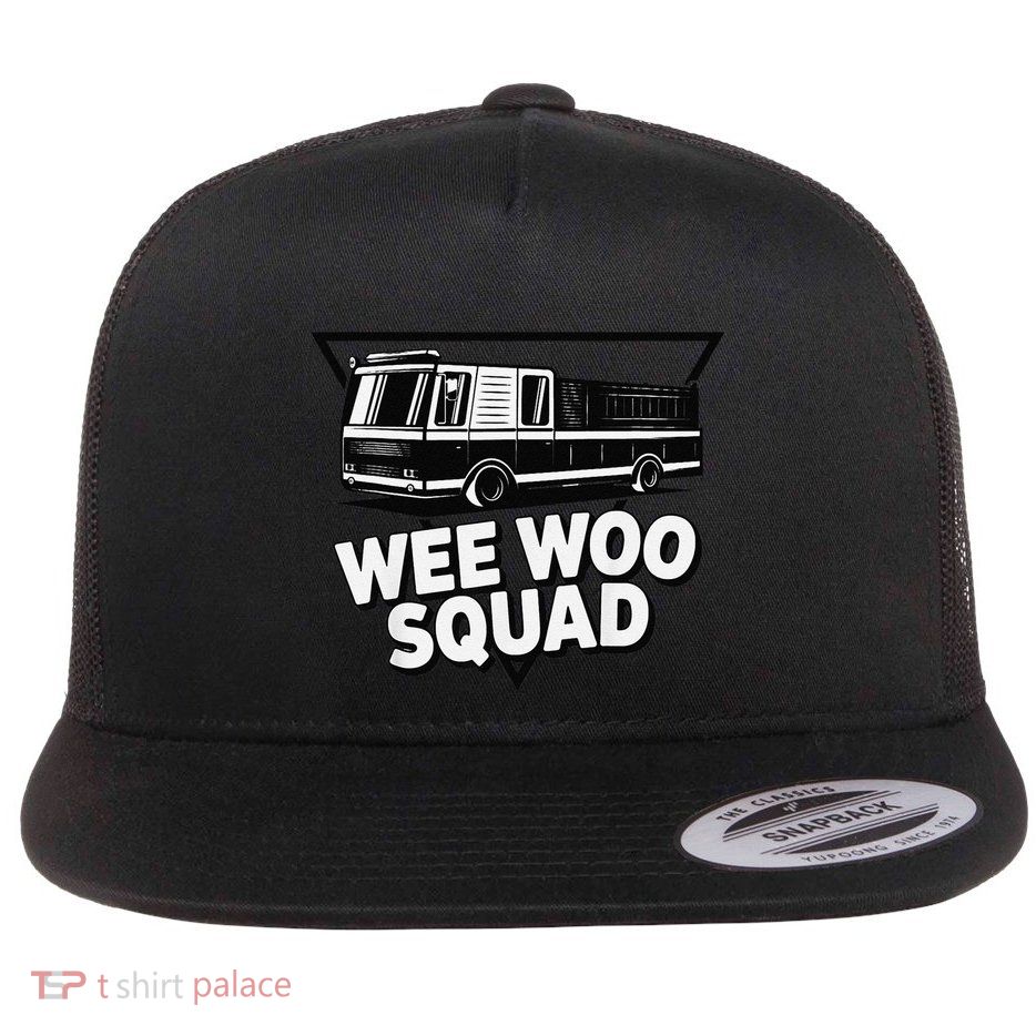 Funny Design For And Adults Wee Woo Squad Fire Truck Flat Bill Trucker Hat