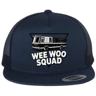 Funny Design For And Adults Wee Woo Squad Fire Truck Flat Bill Trucker Hat