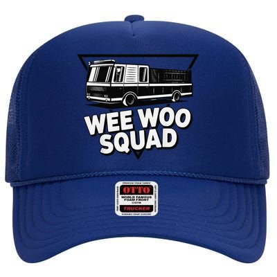 Funny Design For And Adults Wee Woo Squad Fire Truck High Crown Mesh Back Trucker Hat