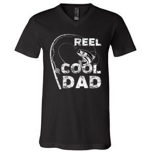 Fathers Day Funny Fisherman Reel Cool Dad Fishing Lover V-Neck T-Shirt