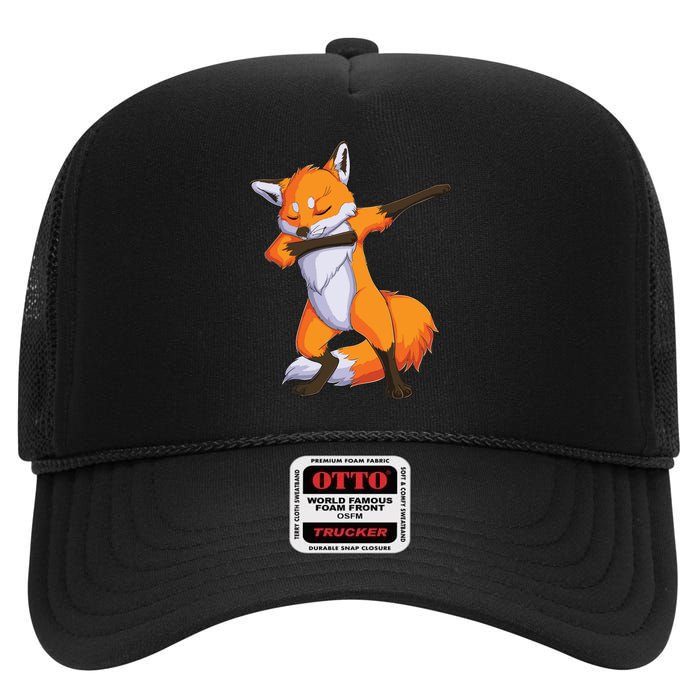 Fox Dabbing Fox Funny Animal Foxes Lover High Crown Mesh Back Trucker Hat