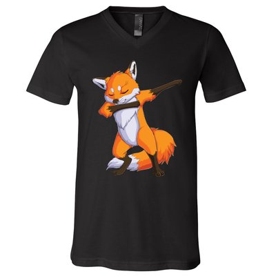 Fox Dabbing Fox Funny Animal Foxes Lover V-Neck T-Shirt