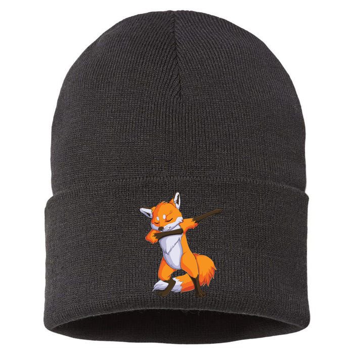 Fox Dabbing Fox Funny Animal Foxes Lover Sustainable Knit Beanie