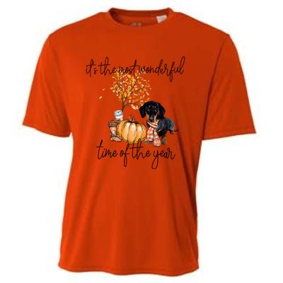 Funny Dachshund Fall Pumpkin Most Wonderful Time Of The Year Gift Cooling Performance Crew T-Shirt