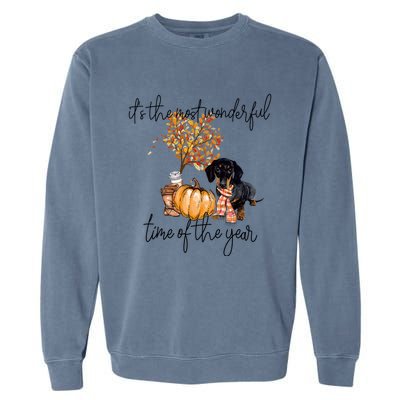 Funny Dachshund Fall Pumpkin Most Wonderful Time Of The Year Gift Garment-Dyed Sweatshirt