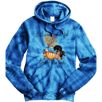 Funny Dachshund Fall Pumpkin Most Wonderful Time Of The Year Gift Tie Dye Hoodie