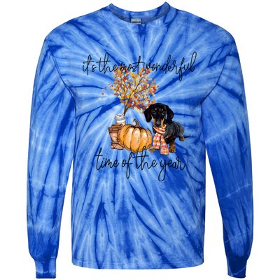 Funny Dachshund Fall Pumpkin Most Wonderful Time Of The Year Gift Tie-Dye Long Sleeve Shirt