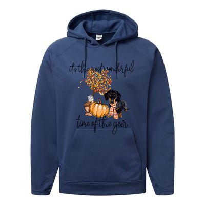 Funny Dachshund Fall Pumpkin Most Wonderful Time Of The Year Gift Performance Fleece Hoodie