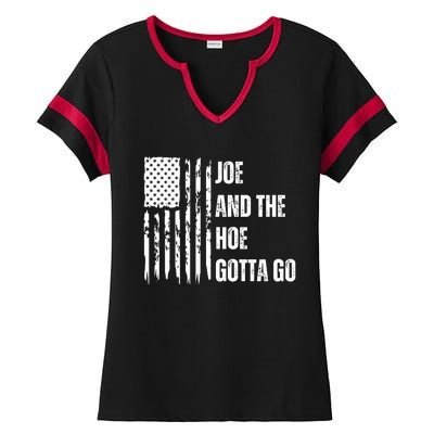 Funny Distress Flag Anti Biden. Joe And The Ho Gotta Gotta Go!! Ladies Halftime Notch Neck Tee