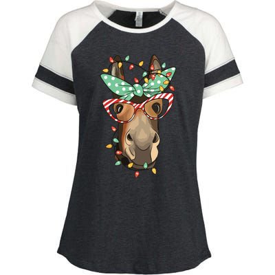 Funny Donkey Farmer Women Girls Family Christmas Enza Ladies Jersey Colorblock Tee