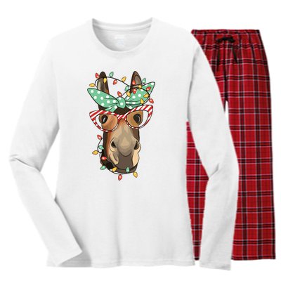 Funny Donkey Farmer Women Girls Family Christmas Women's Long Sleeve Flannel Pajama Set 