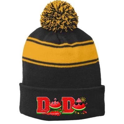 Funny Dada Family Matching Surfing Watermelon Summer Vibes Stripe Pom Pom Beanie