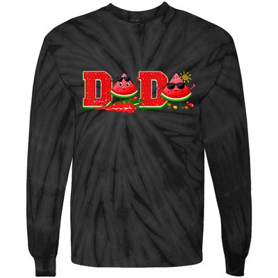 Funny Dada Family Matching Surfing Watermelon Summer Vibes Tie-Dye Long Sleeve Shirt