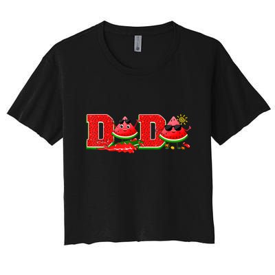 Funny Dada Family Matching Surfing Watermelon Summer Vibes Crop Top