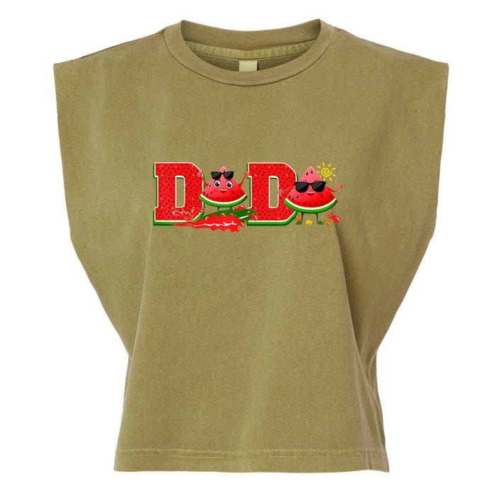 Funny Dada Family Matching Surfing Watermelon Summer Vibes Garment-Dyed Women's Muscle Tee