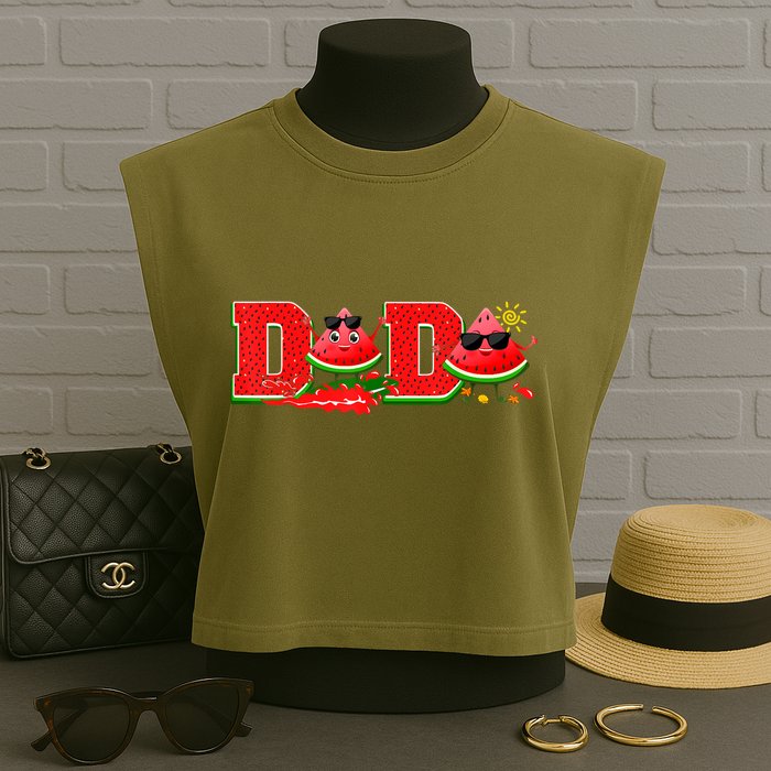 Funny Dada Family Matching Surfing Watermelon Summer Vibes Garment-Dyed Women's Muscle Tee