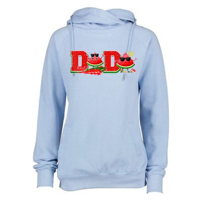 Funny Dada Family Matching Surfing Watermelon Summer Vibes Womens Funnel Neck Pullover Hood