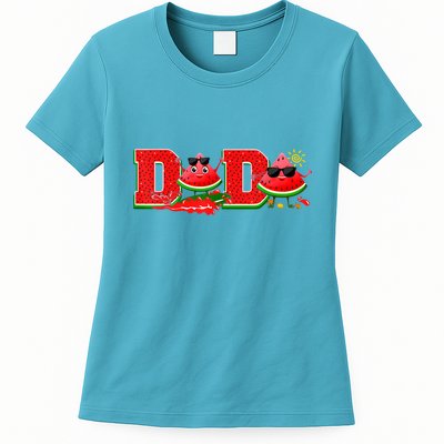 Funny Dada Family Matching Surfing Watermelon Summer Vibes Womens T-Shirt