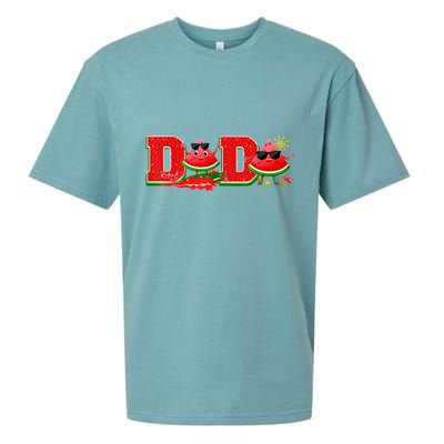 Funny Dada Family Matching Surfing Watermelon Summer Vibes Sueded Cloud Jersey T-Shirt