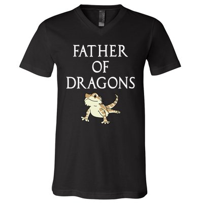 Funny Bearded  Dad Father Of Dragons V-Neck T-Shirt