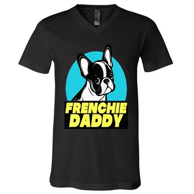 Frenchie Daddy  French Bulldog Dad Full Color V-Neck T-Shirt