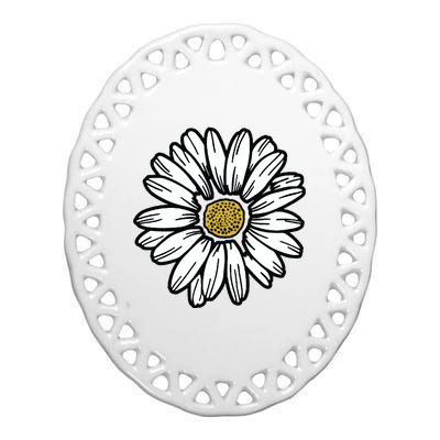 Flowers Daisy Ceramic Oval Ornament