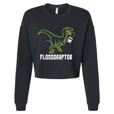 Flossoraptor Dinosaur Funny Pediatric Dentist Cropped Pullover Crew